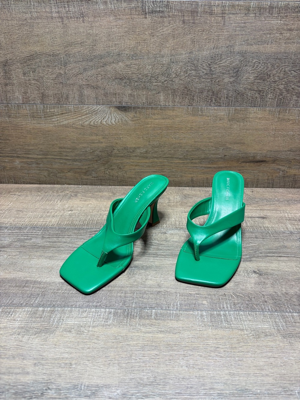 Marc Fisher Green Square-Toe Thong Mules